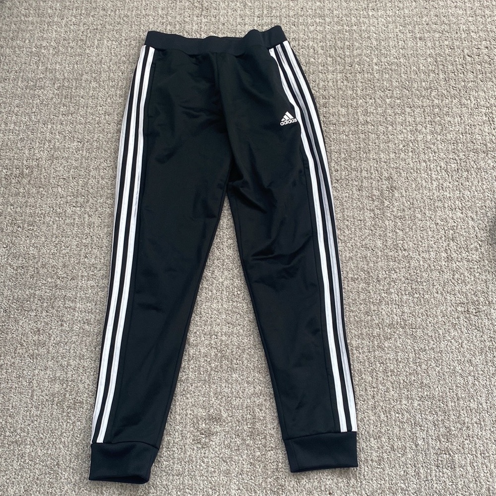 Boys Black and White Adidas Stripes Sweapants Athletic Joggers Size 14 Large